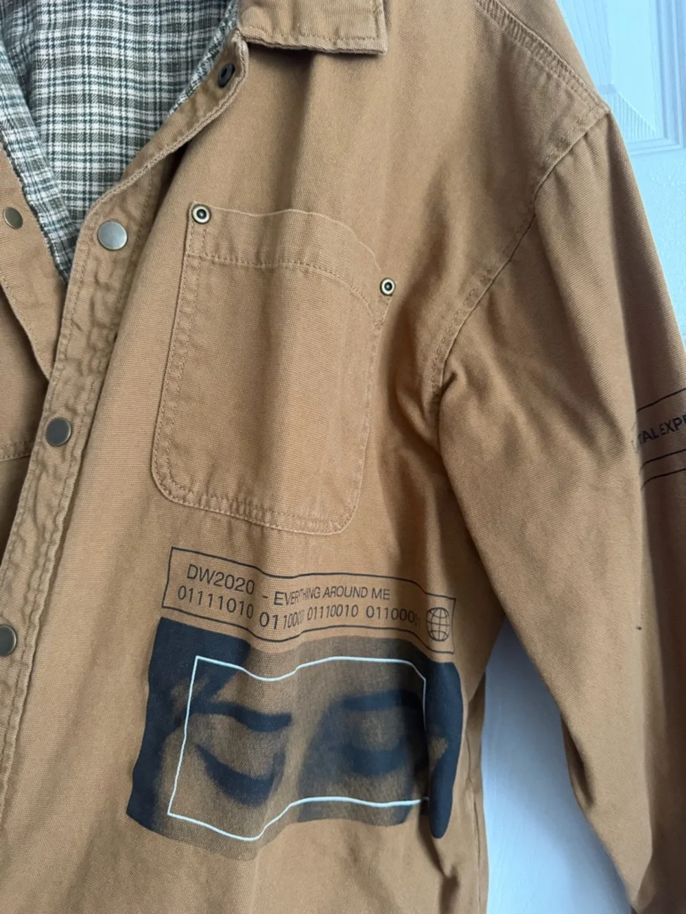 ZARA Tan Brown Utility Shirt Jacket with Plaid Lining - Picture 3 of 7